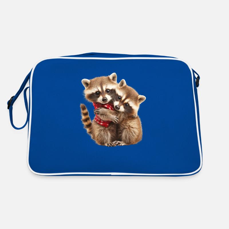 Zwei Waschbärjunge umarmen sich Retro Tasche