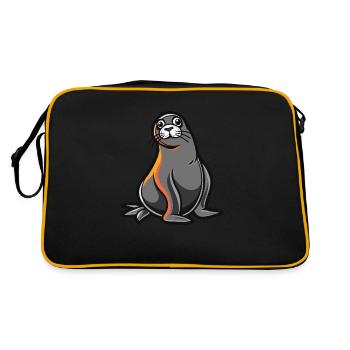 seehund comic - Retro Tasche - Schwarz/Gold - Hinten
