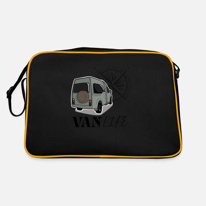 Vanlife grün - Retro Tasche - Schwarz/Gold