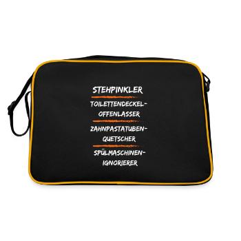 Stehpinkler Sitzpinkler Hausarbeit Leben Beziehung - Retro Tasche - Schwarz/Gold - Hinten