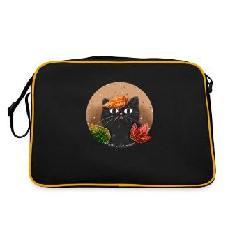 Katze im Herbst - Retro Tasche - Schwarz/Gold - Hinten