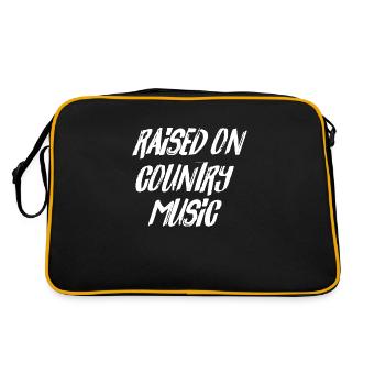 Aufgewachsen mit Country-Musik-Zitat - Retro Tasche - Schwarz/Gold - Hinten