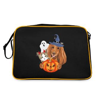 Funny cat and dog with Halloween fancy accessories - Retro Bag - black/gold - Back