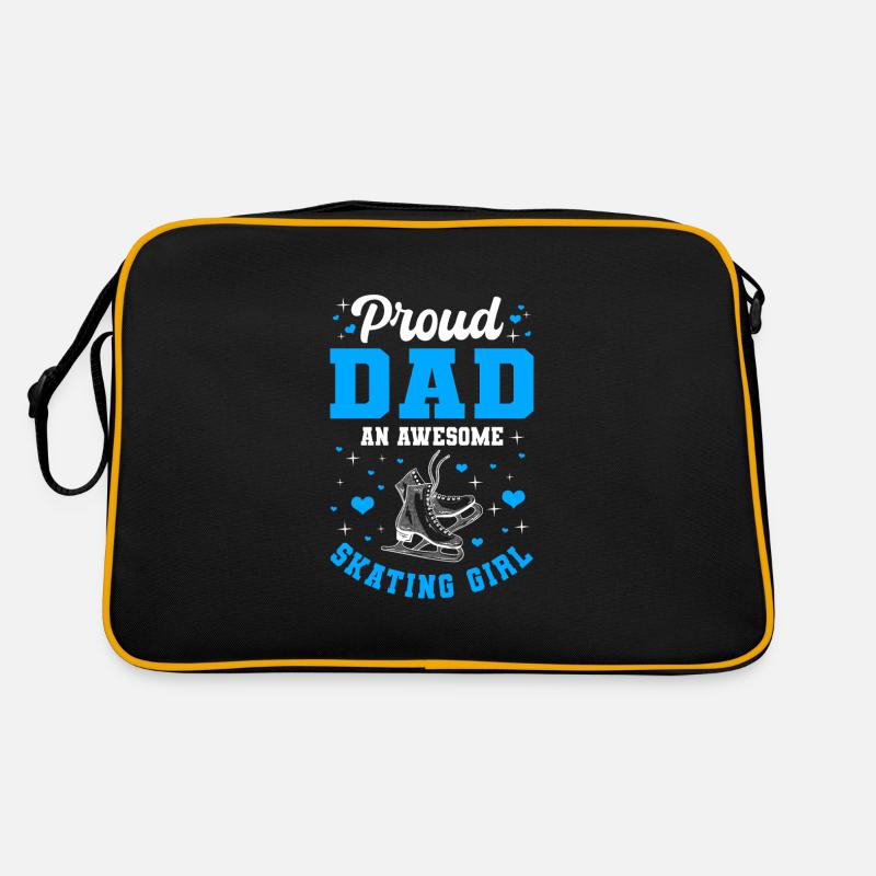 Stolzer Vater Eislaufenden Mädchen Retro Tasche