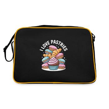 Ich liebe Gebäck, köstliche Cupcakes und Croissants - Retro Tasche - Schwarz/Gold - Hinten