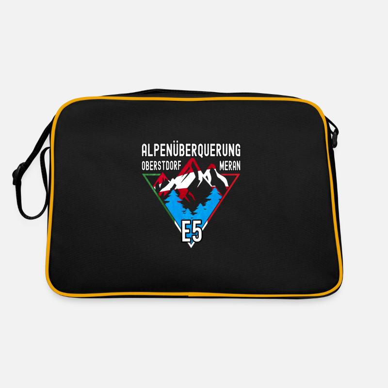 Alpenüberquerung Obertdorf Meran Route E5 - Retro Tasche - Schwarz/Gold