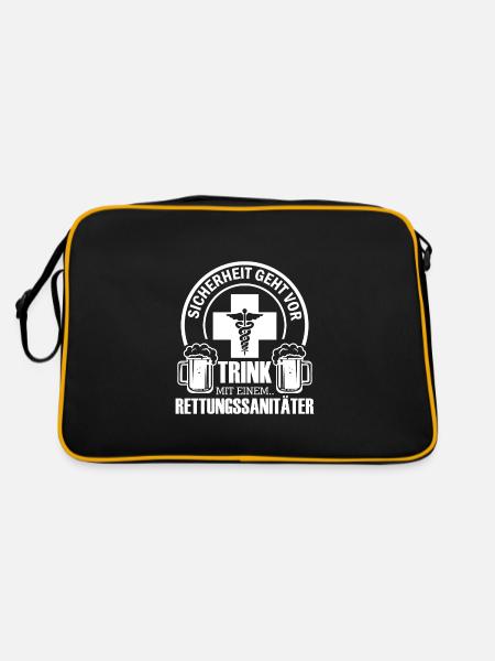 Trink Geschenk Notarzt Krankenwagen Medizin - Retro Tasche - Schwarz/Gold - Hinten