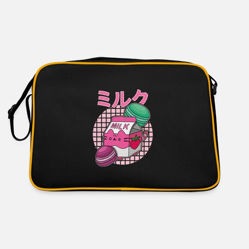 Strawberries Milkshake Japan Macaroon Saying - Retro Bag - black/gold