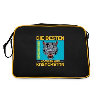 Kasachstan Herkunft Flagge Schneeleopard - Retro Tasche - Schwarz/Gold - Hinten