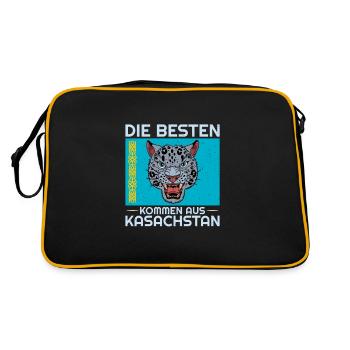 Kasachstan Herkunft Flagge Schneeleopard - Retro Tasche - Schwarz/Gold - Hinten