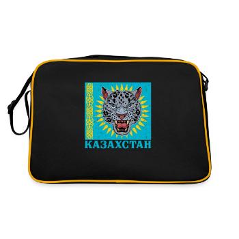 Kasachstan Herkunft National Schneeleopard - Retro Tasche - Schwarz/Gold - Hinten