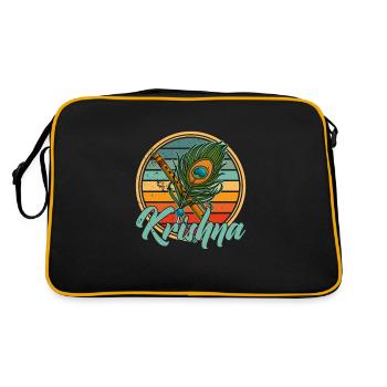 Krishna Indien Musik Flöte Hinduismus Zen - Retro Tasche - Schwarz/Gold - Hinten
