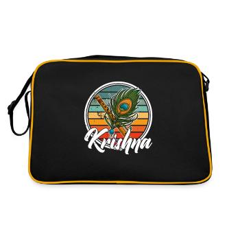 Krishna Indien Musik Flöte Hinduismus Zen - Retro Tasche - Schwarz/Gold - Hinten