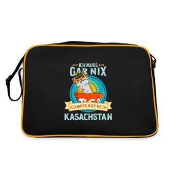 Kasachstan Kasach Katze National Flagge Adler - Retro Tasche - Schwarz/Gold - Hinten
