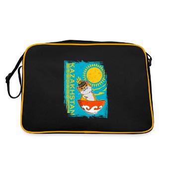 Kasachstan Flagge National Herkunft Katze Jurte - Retro Tasche - Schwarz/Gold - Hinten