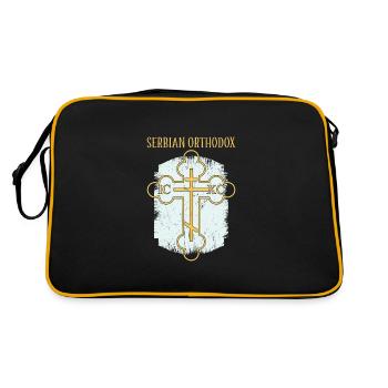 Serbien Belgrad Balkan Orthodox Flagge Kreuz - Retro Tasche - Schwarz/Gold - Hinten