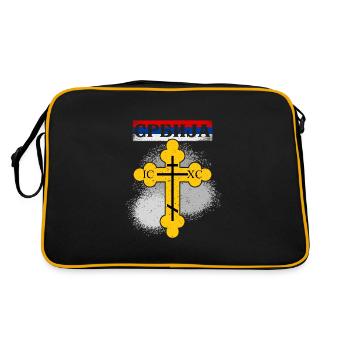 Serbien Serbe Balkan Orthodox Kreuz Glaube - Retro Tasche - Schwarz/Gold - Hinten