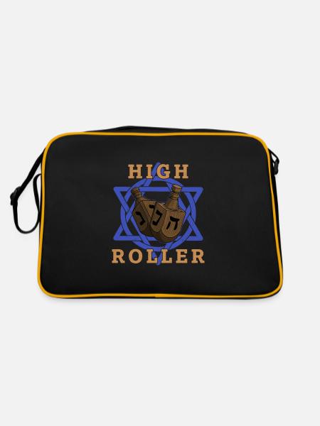 Dreidel Dreydl Israel Chanukka Jude Feiertag - Retro Tasche - Schwarz/Gold - Hinten