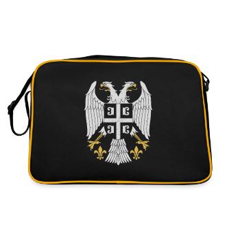 Serbe Serbien Adler Balkan Urlaub National Herkunf - Retro Tasche - Schwarz/Gold - Hinten