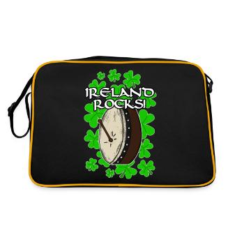 Irland Rocks Bodhran Irish St Patrick es Day - Retro Tasche - Schwarz/Gold - Hinten