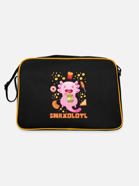 Snaxolotl I Funny Kawaii Axolotl Snack Aquarium - Retro Tasche - Schwarz/Gold - Hinten
