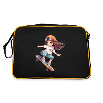 Skater Girl Skateboard Skateboarder Mädchen - Retro Tasche - Schwarz/Gold - Hinten