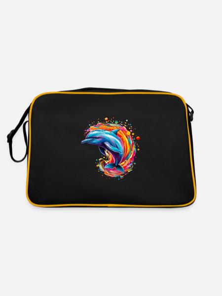 Delfin für einen Biologe Delphinliebhaber - Retro Tasche - Schwarz/Gold
