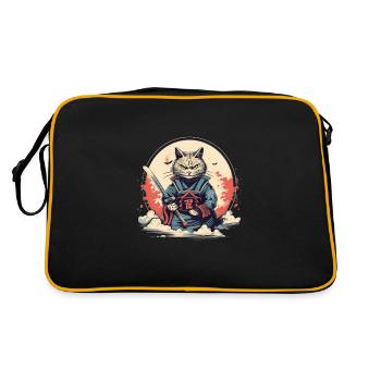 Japanische Katze Samurai Style für Katzen Fans - Retro Tasche - Schwarz/Gold - Hinten
