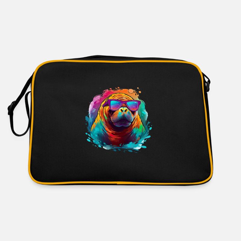 Walross mit Sonnenbrille - Retro Tasche - Schwarz/Gold