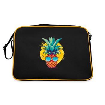 Lustige Ananas mit Sonnenbrille Frucht Tropisch - Retro Tasche - Schwarz/Gold - Hinten