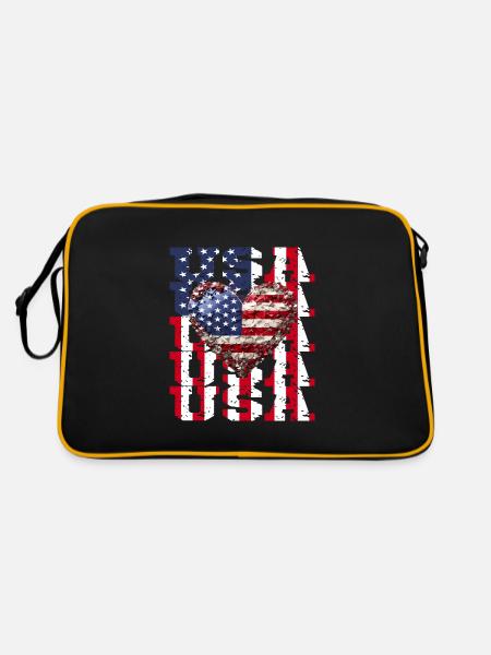 American USA Flagge Herz für Patrioten - Retro Tasche - Schwarz/Gold - Hinten