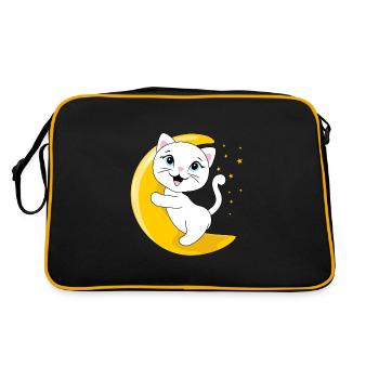 Smiling white cat sitting on the moon - Retro Bag - black/gold - Back