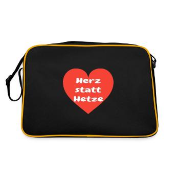 Zeig Herz statt Hetze! Geschenk gegen Nazis - Retro Tasche - Schwarz/Gold - Hinten