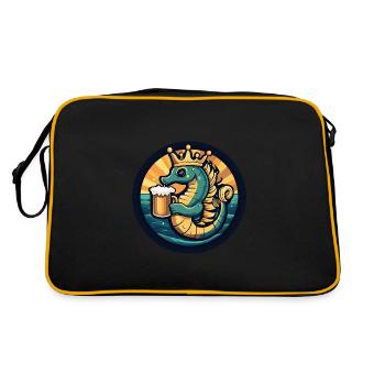 Seepferd Bier - Retro Tasche - Schwarz/Gold - Hinten
