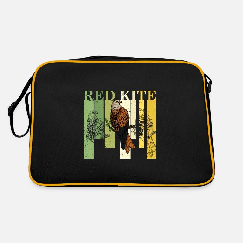 Vogelmotiv Rotmilan Beobachten Wald Hobby - Retro Tasche - Schwarz/Gold