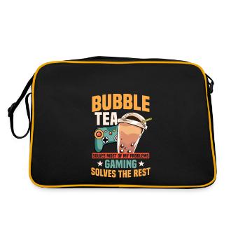 Bubble Tea Und Gaming - Retro Tasche - Schwarz/Gold - Hinten