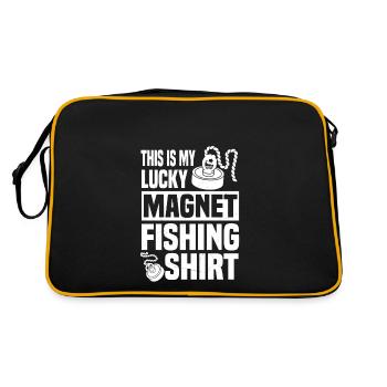 Lustiges Magnet Fischen Design - Retro Tasche - Schwarz/Gold - Hinten