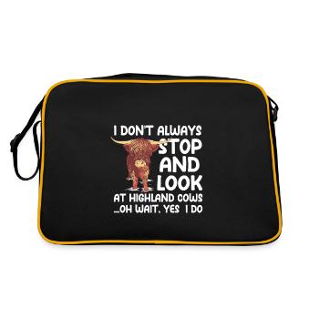Lustiger Schottischer Hochlandkuh Spruch - Retro Tasche - Schwarz/Gold - Hinten