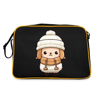Alpaka Winter Lama Comic - Retro Tasche - Schwarz/Gold - Hinten