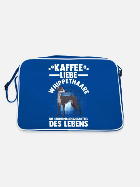 Hund Kaffee Whippet - Retro Tasche - Blau/Weiß - Hinten