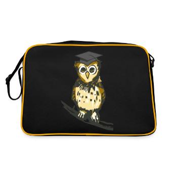 Eule Lehrer Klug Weise Weisheit schlau Waldtiere - Retro Tasche - Schwarz/Gold - Hinten