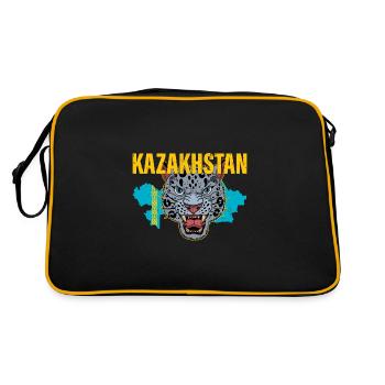 Schneeleopard National Symbol Kasachstan Jurte - Retro Tasche - Schwarz/Gold - Hinten