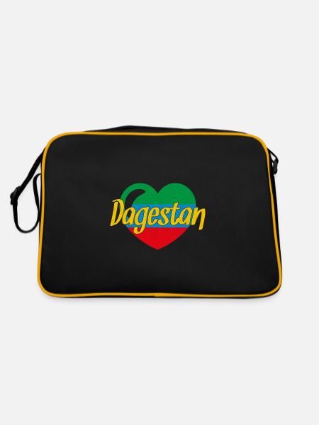 Dagestan Papakha Adler Flagge Herkunft Reise - Retro Tasche - Schwarz/Gold - Hinten