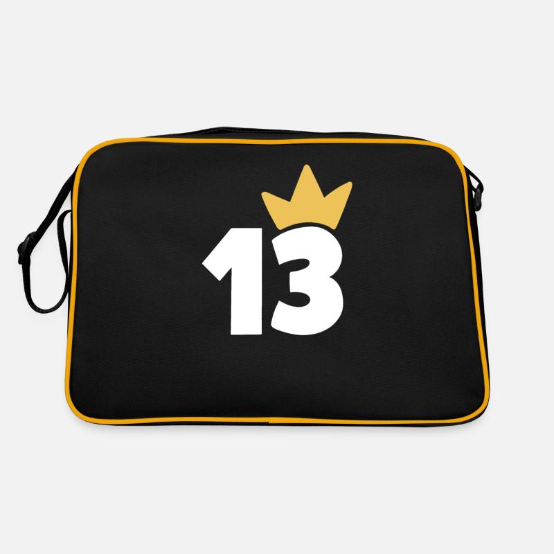 13 Krone Nummer 13 - Retro Tasche - Schwarz/Gold