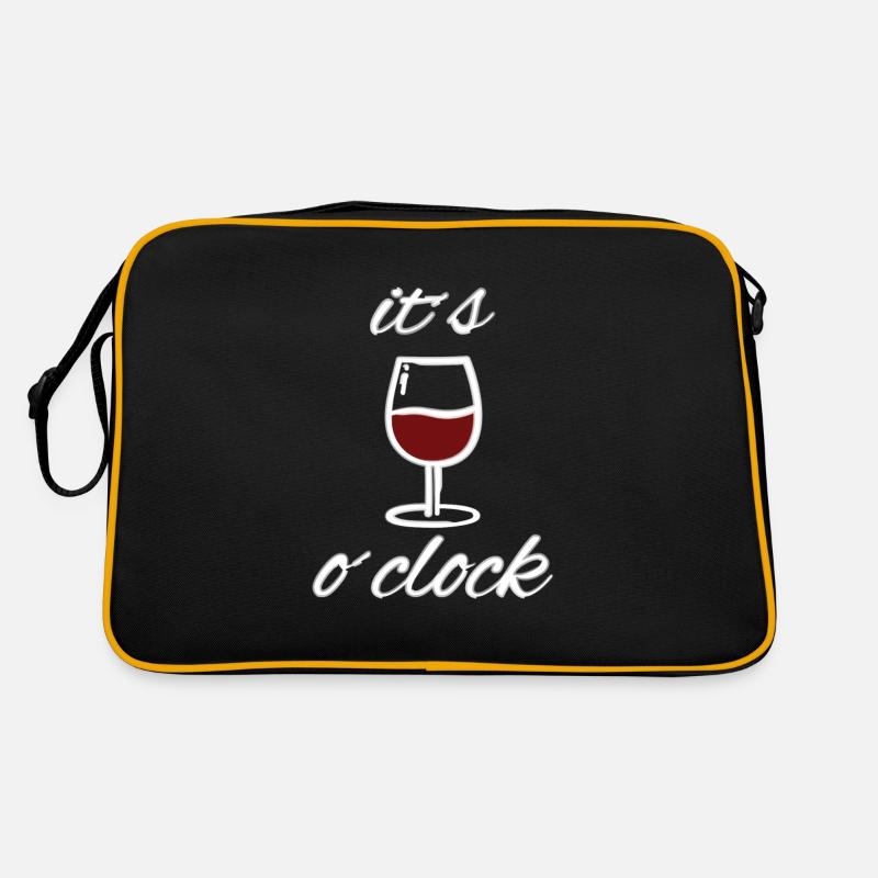 Wine o'clock Lustiges Motiv mit Spruch Wein Retro Tasche