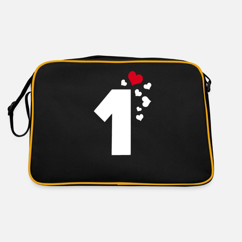 1 Herzen Nummer Eins 1. Jubiläum - Retro Tasche - Schwarz/Gold