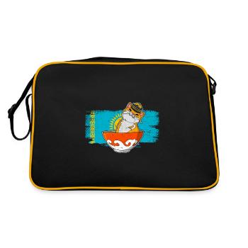 Kasachstan UdSSR Flage Astana Katze Herkunft - Retro Tasche - Schwarz/Gold - Hinten