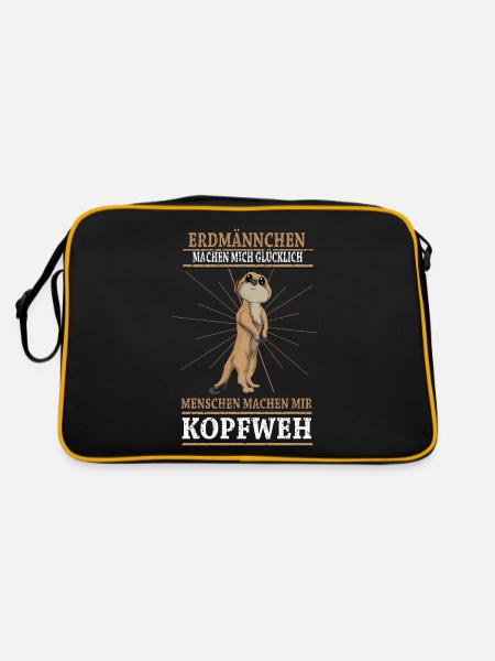 Raubtier Erdmännchen machen Glücklich Zootier - Retro Tasche - Schwarz/Gold