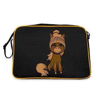 Pony Pferd sitzen spass pudelmuetze Maedchen suess - Retro Tasche - Schwarz/Gold - Hinten