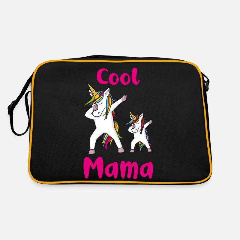 Einhorn mit Kind Cool Mama - Retro Tasche - Schwarz/Gold